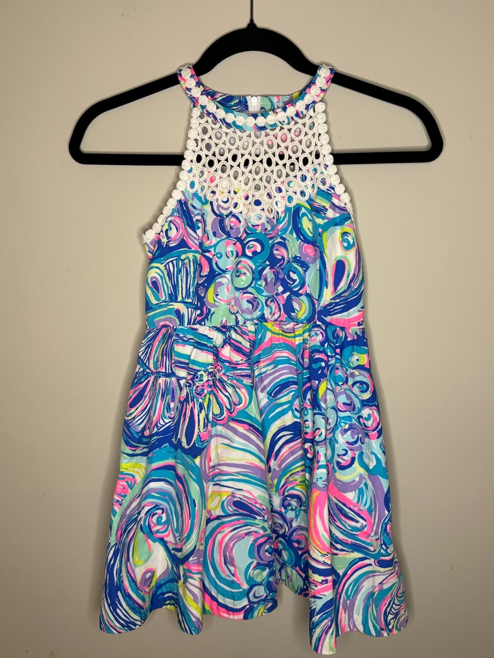 Lilly Pulitzer Swirl Print Halter Dress Crochet Yoke girls 10